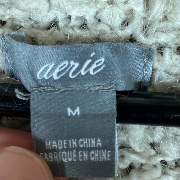 Aerie Womens Sweater Cream Cardigan Open Front Chunky Alpaca Wool Blend Medium - Picture 6 of 12